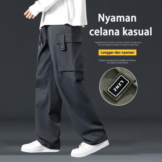 Celana Cargo Panjang Pria Oversize Korean Style - Celana Cargo Panjang Longgar Oversize Korean Style