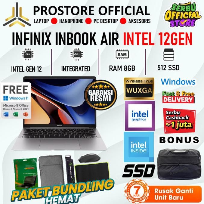 Laptop Infinix Inbook Xl442 Infinix I5 1155G7 1235 + I3 1115G4 1215 8Gb 256Gb 512Gb W11+Ohs 14.0