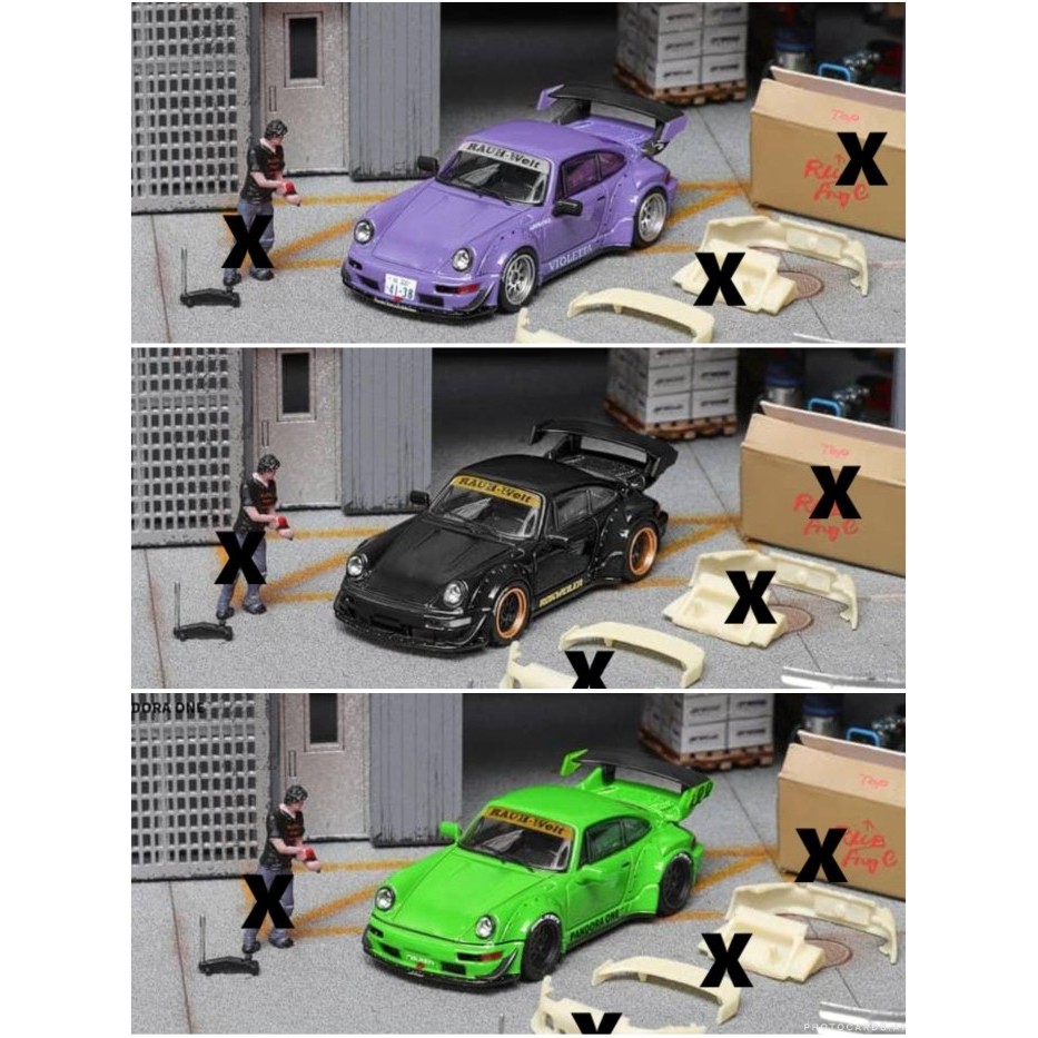 Star Model 1/64 RWB 964 GT Wing Rokweiler Black Pandora One Green Violetta Purple Diecast Mobil