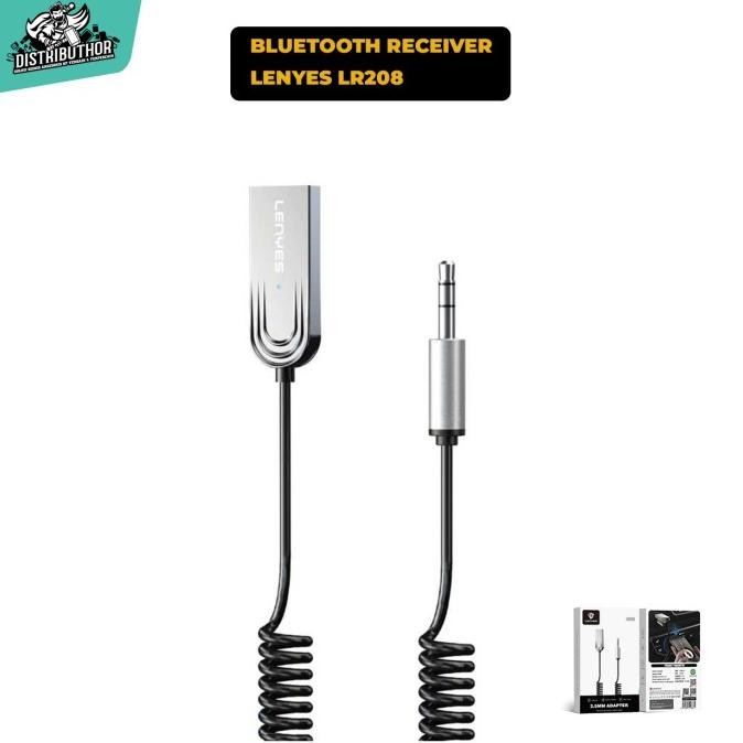bluetooth receiver lenyes lr208 aux 3.5mm wireless adapter audio mobil + mic alat blutut salon speak