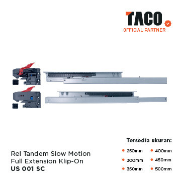 TACO Rel Tandem Slow Motion Soft Close Full Extention Klip On - US 001 SC Ukuran 40 cm 1 Set (2 Pcs)