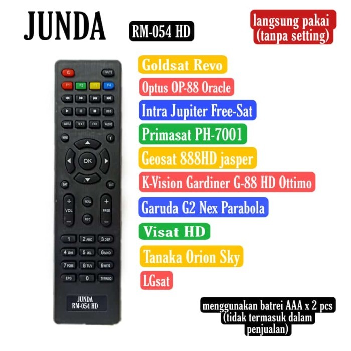 REMOTE RECEIVER PARABOLA INTRA JUPITER FREESAT JUNDA 054