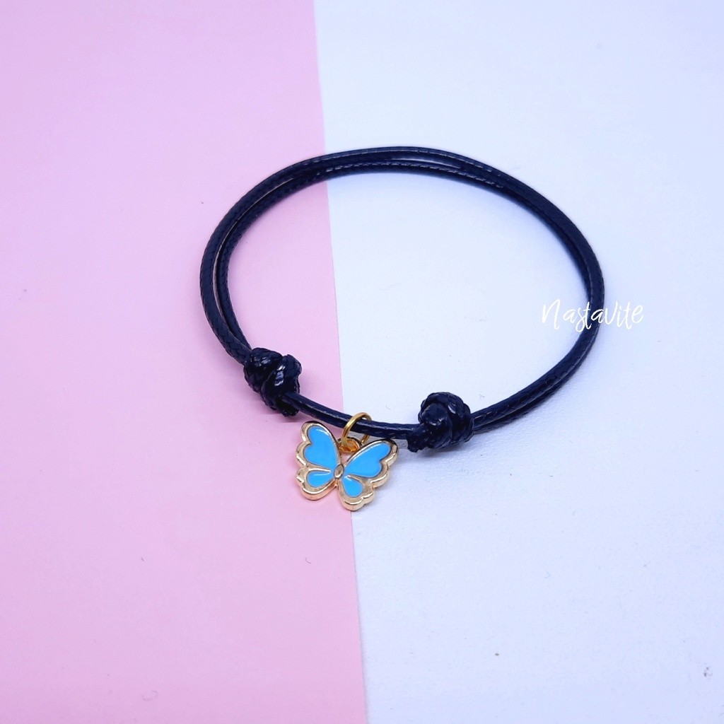 GELANG COUPLE SAHABAT 3 ORANG KUPU-KUPU SIMPLE TALI KOREA HITAM POLOS MURAH