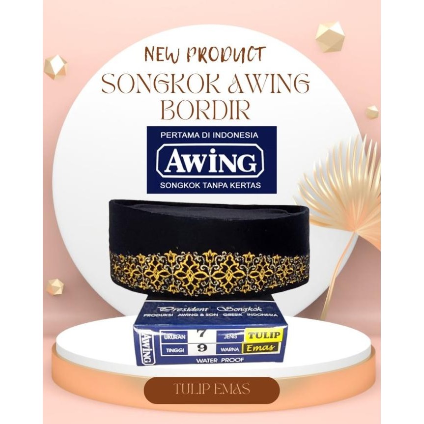 Songkok Bordir Awing Tulip Emas / Songkok Awing Original