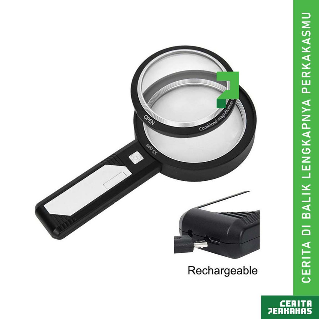 

Pembesar Kaca 6 LED 2 UV 5X-20X 50mm-90mm AG21 CP / Lup Lensa Lampu Magnifier Handheld Membaca Perhiasan Komponen Loupe