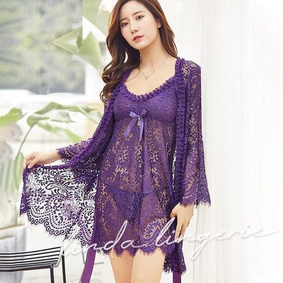 KLO Lingerie Baju Tidur Wanita Kimono Piyama G string Daster Premium Big Size Seksi Jumbo Satu Set i
