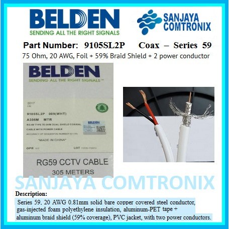 Populer Belden 9105Sl2P Kabel Belden / Cctv Coaxial Rg59+Power (Putih)