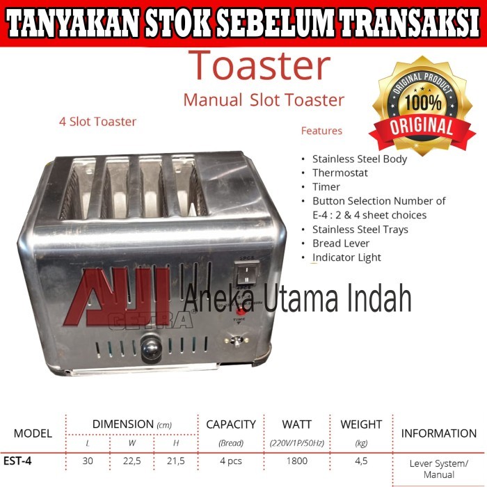 GETRA EST4 - EST 4 - TOASTER - PEMANGGANG ROTI 4 SLOT - PRAKTIS