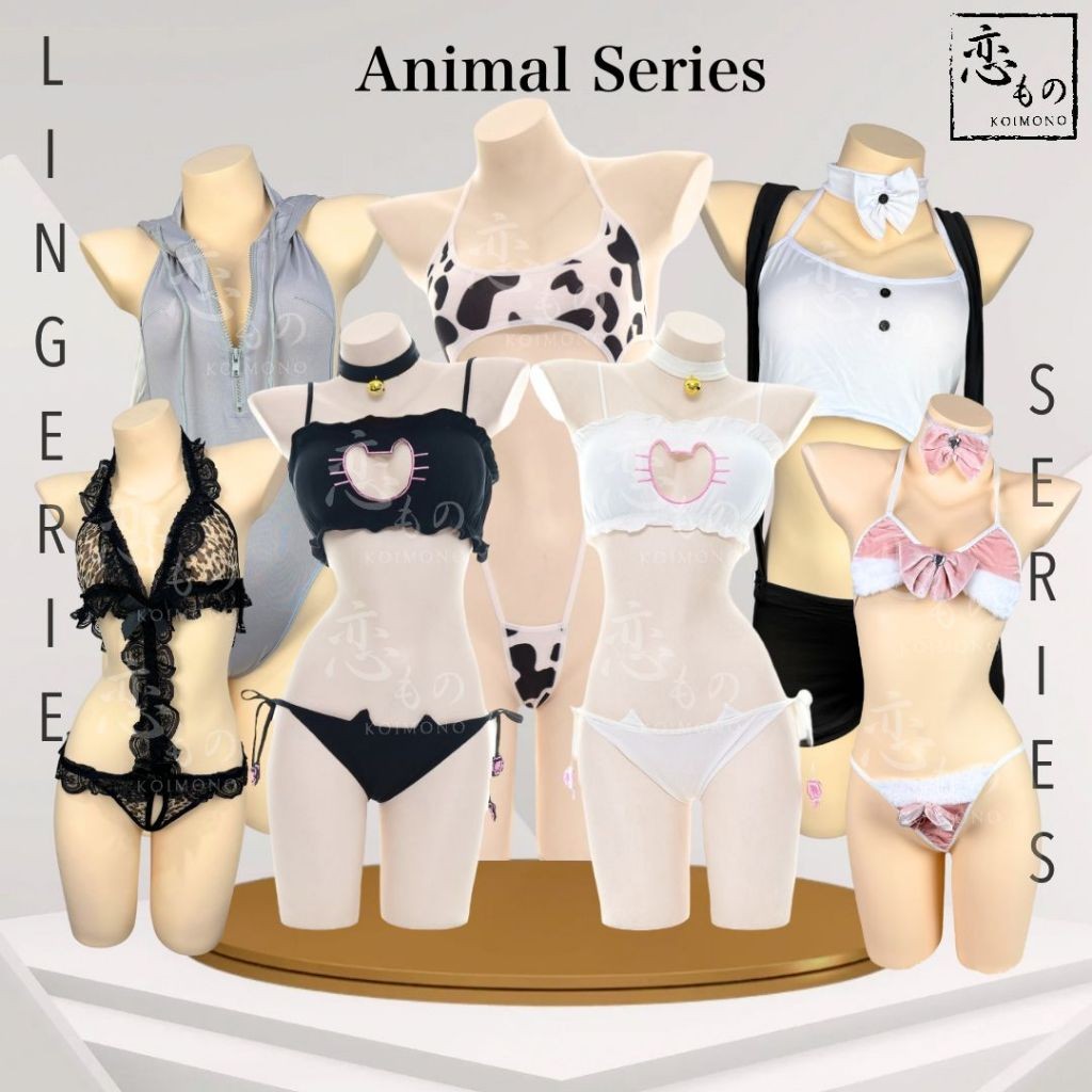 KOIMONO Lingerie Sexy Kostum Halloween Cosplay Bunny Girl Cat Girl Cow Girl Kostum Baju Tidur Wanita