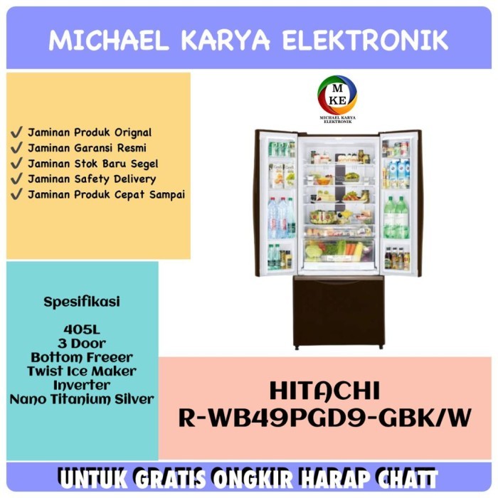 HITACHI R-WB49PGD9-GBK HITACHI KULKAS MULTI DOOR RWB49PGD9 GLASS DOOR