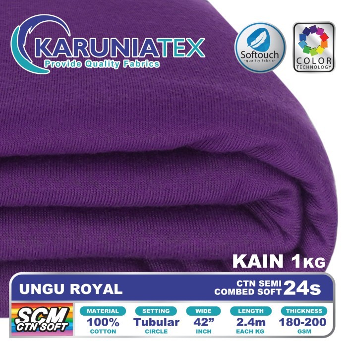 

Kain Kaos Cotton Semi Combed 24s Ungu Royal Karunia Textile