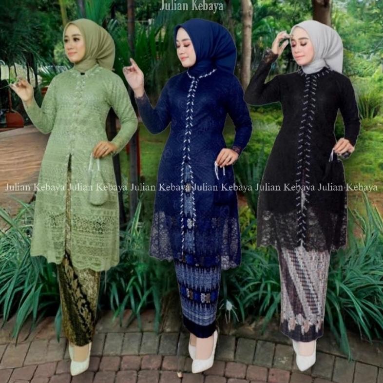 de Setelan Kebaya Brokat Tunik Payet Kancing Seribu Modern Jumbo LD 130 / Set Kebaya Ibu Busui Hajat