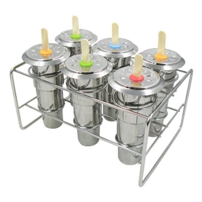 TERBARU POPSICLE ICE CREAM MOULD STAINLESS 6PCS WITH RACK CETAKAN ES LOLI MOLD 