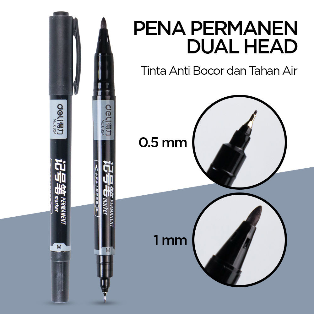 

Pena Permanen Dual Head Tip Pens Waterproof MS-I5BK Black