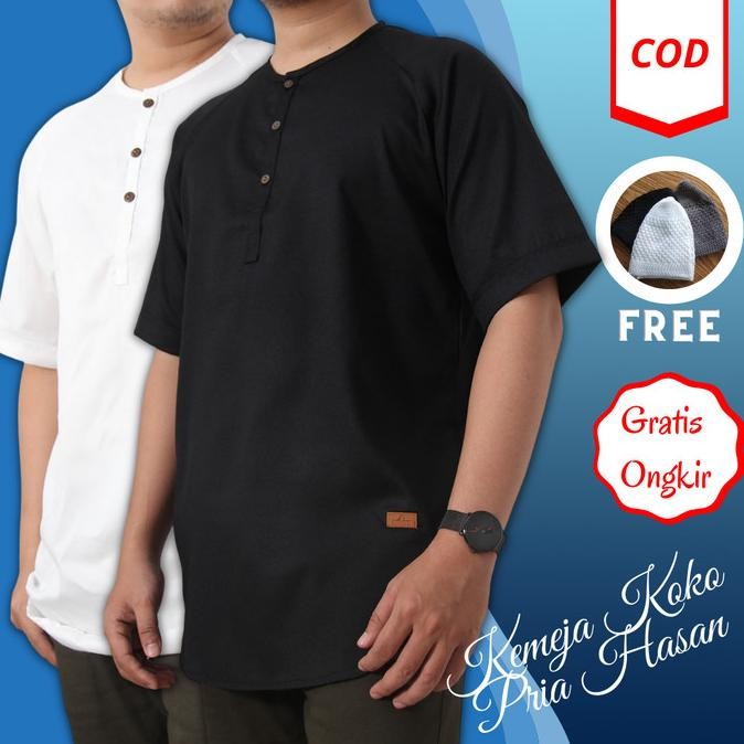 BAJU MUSLIM KEMEJA KOKO PRIA DEWASA LENGAN PENDEK CARDINAL MOTIF POLOS