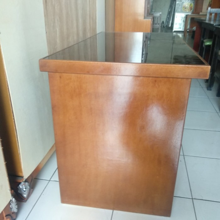 Meja Kantor Meja Kerja Meja Tulis Office Kayu Blockteak Kaca 1/2 Biro