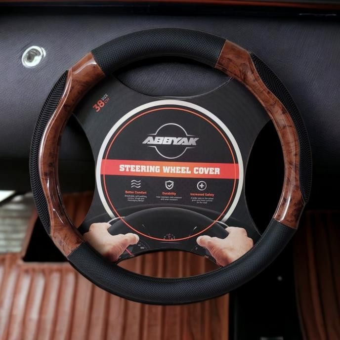 Sarung Setir Mobil Motif Kayu Sarung Kulit Stir Mobil- Anti Slip 36 Cm