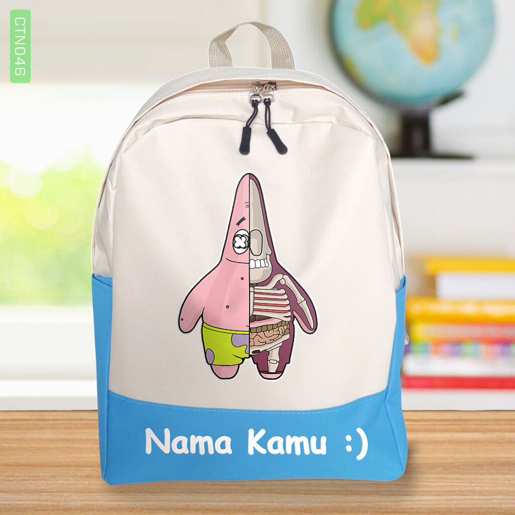 Tas Anak Patrick Half Skeleton Spongebob - Ransel Sekolah SD TK Ngaji - Gambar Cartoon - Custom Nama