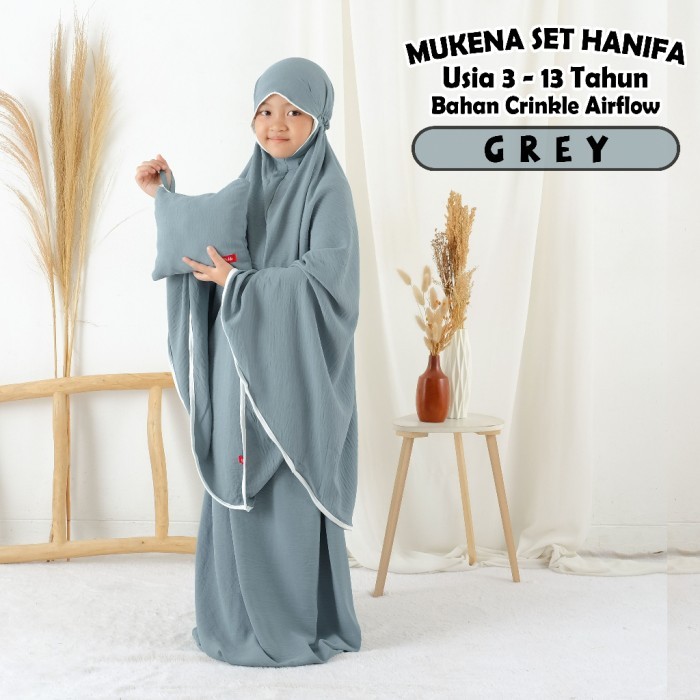 Mukena Anak Mukena Anak 3 5 7 9 11 13 Tahun Crinkle Mukenah Polos TK SD SMP Kids - Grey, Size - S ra