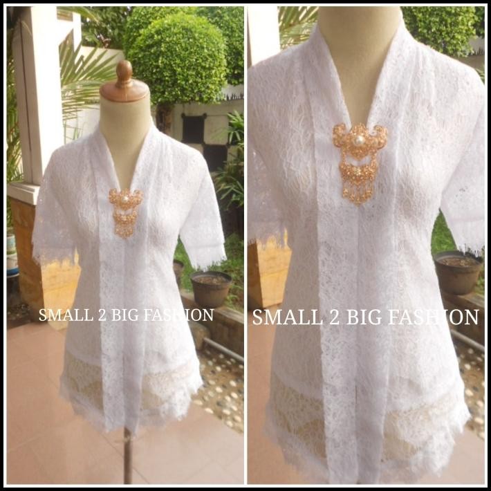 Kebaya Brukat Brokat Pendek / Kebaya Modern Pendek Putih Krem Gold Best Seller