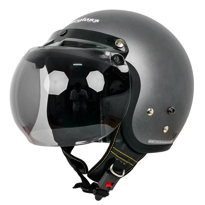 Cargloss Retro Helm Halfface - Anchor Grey Doff + Visor Ori Bogo Smoke