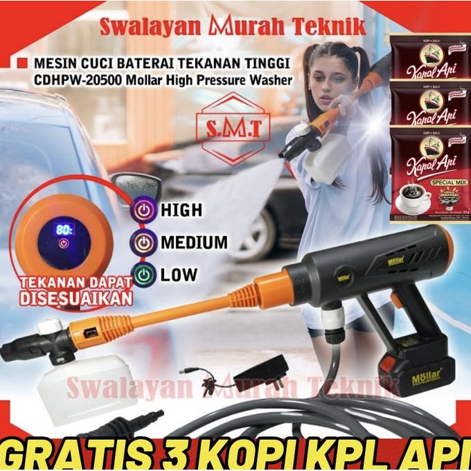 Mollar Cdhpw20500 Q7 Jet Cleaner Cordless Baterai Digital Steam 3Mode