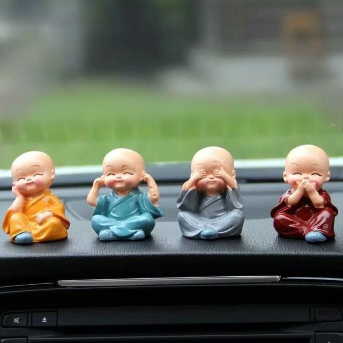 4Pcs Miniatur Patung Budha Biksu Botak Dekorasi Pajangan Mobil Figure