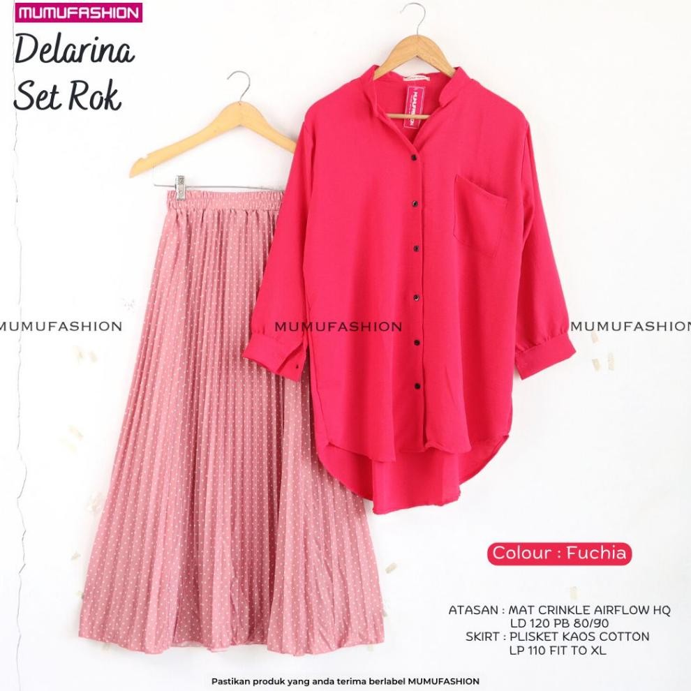 Ready Bhl - Delarina Set Rok Setelan Rok Plisket Terbaru Atasan Tunik Crinkle Jumbo By Mumufashion S