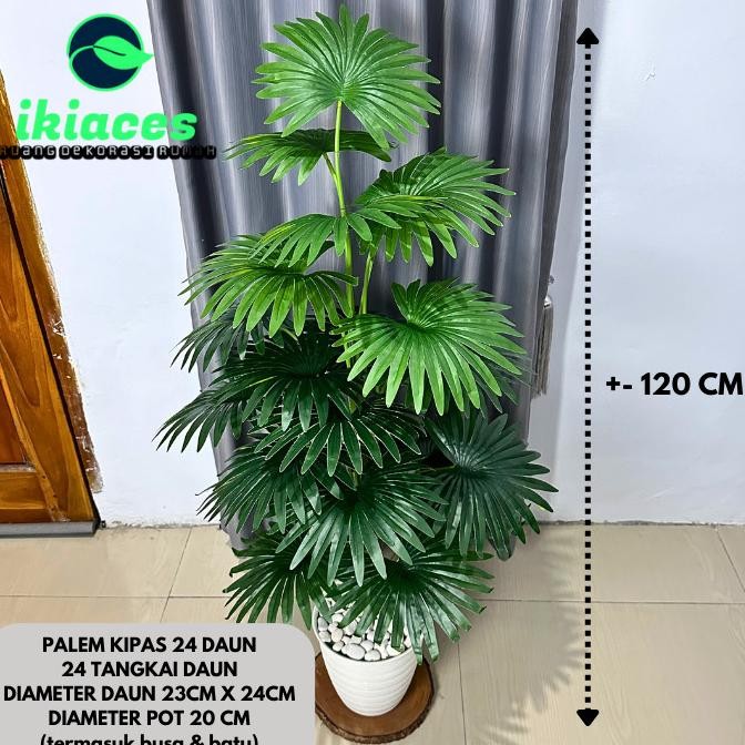 Daun Palem Kipas Jumbo Daun Palem Artifisial 1 Meter Bunga Hias Plastik Dekorasi Tanaman Hias Pojoka