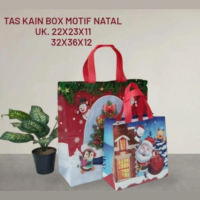 ] Tas Kain Motif Natal/ Spunboond Motif Natal Merry Christmas
