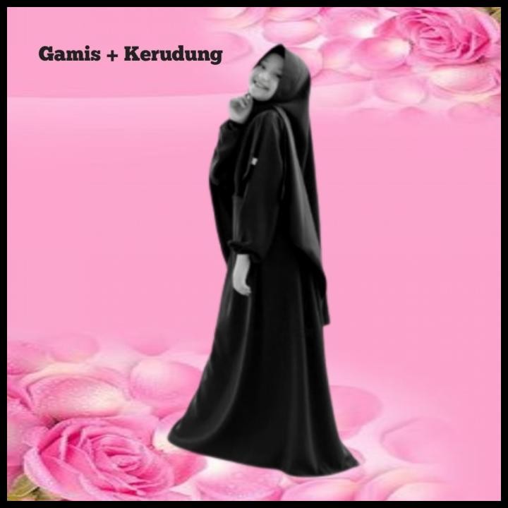 Gamis Syari Polos Anak Tanggung Perempuan Umur 11 12 Tahun - Hitam Best Quality