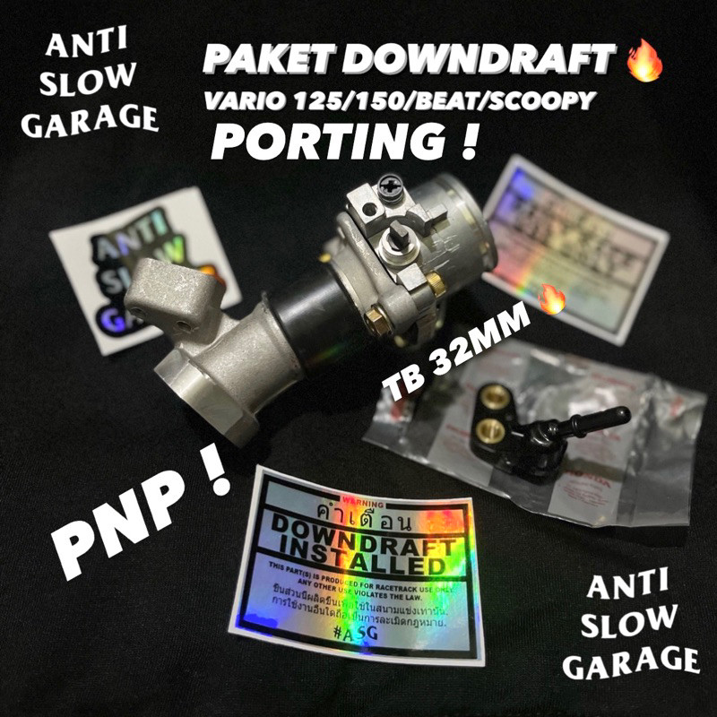 Throttle Body 32 32mm Downdraft Vario 125/150/Beat/Scoopy PORTING ANTI SLOW GARAGE. Paket Downdraft