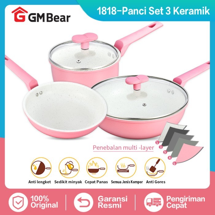 GM Bear Panci Set Keramik 1818 - Luversa Panci Ceramic Set 3pcs