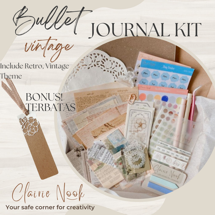 

Ready Clairie Nook Vintage Bullet Journal Kit - Dekorasi Notebook Scrapbook