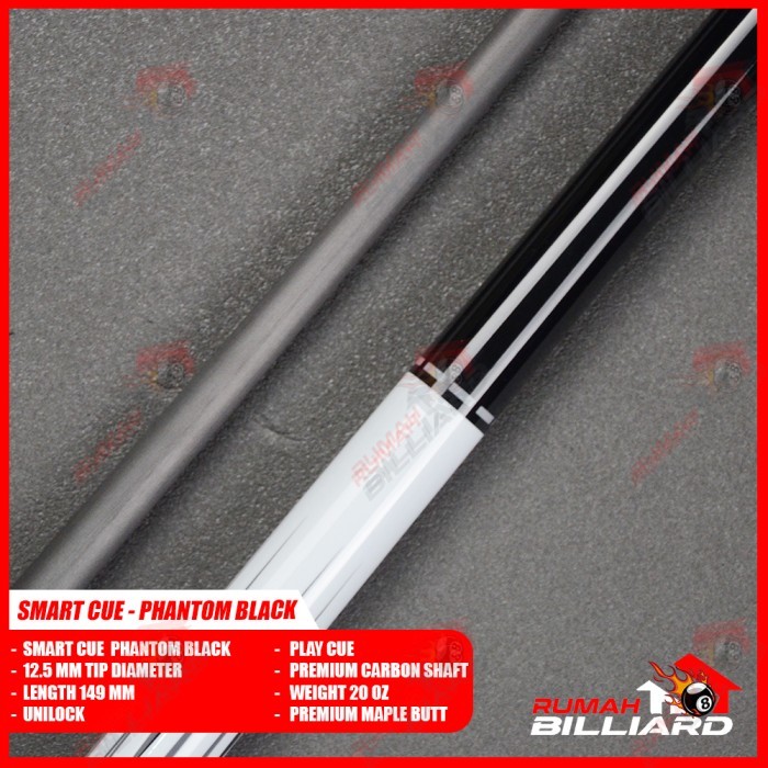 Stick Billiard - Billiard Cue - Smart Cue Black Phantom - Preum Taper Carbon Shaft + Preum Maple