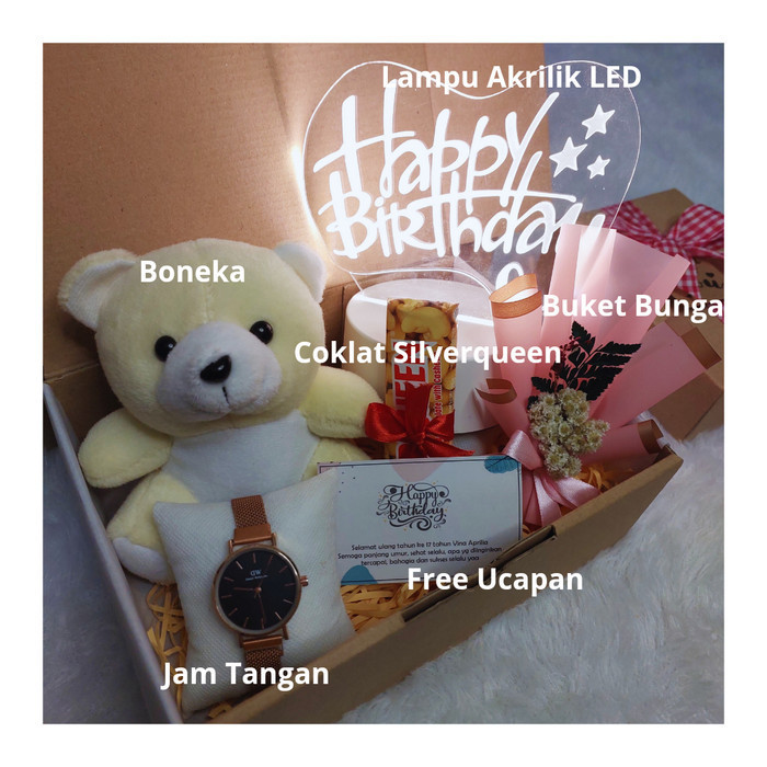 

(PAKET LED) HAMPERS ULANG TAHUN CEWEK PAKET KADO LAMPU LED BONEKA JAM