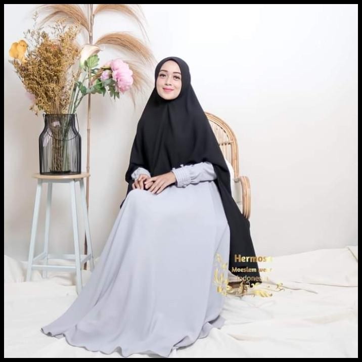 terbaru gamis silver polos-gamis polos abu muda premium-gamis wanita polos best seller