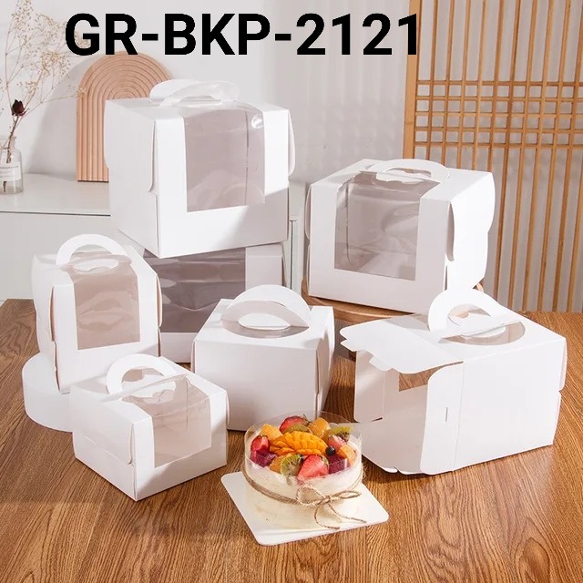 GR-BKP-2121 Cake box packaging korean mika handle kotak dus tart kue 21cm (Packaging)
