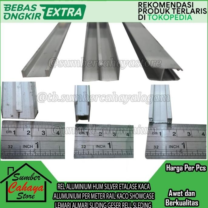 Rel aluminium etalase H U M rak lemari kaca pintu geser sliding
