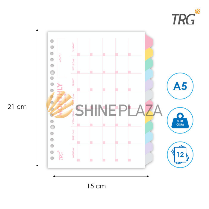 

TRG PEMBATAS BINDER NOTE LOOSE LEAF A5 DIV-12 - MONTHLY PLANNER TO DO LIST DIVIDER PAPER 20 HOLES 12