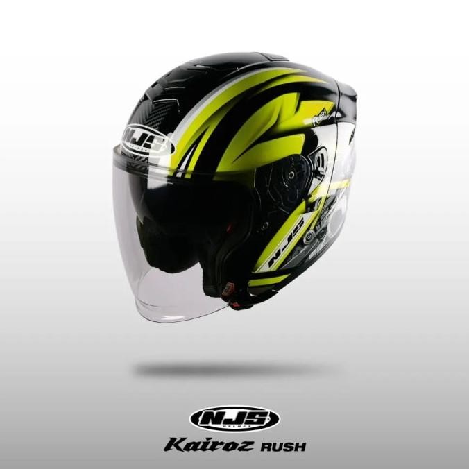 Njs Kairoz Dv Rush Hitam - Kuning Fluo Gloss/Doff - Helm Half Face Original