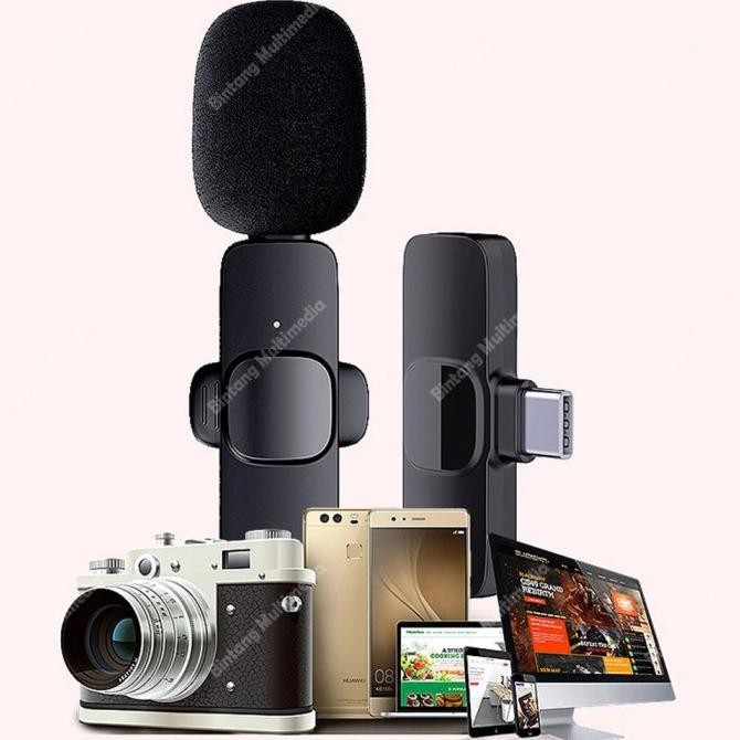 Mic Wireless Clip On Hp Laptop Type C Microphone Tanpa Kabel Mikrofon