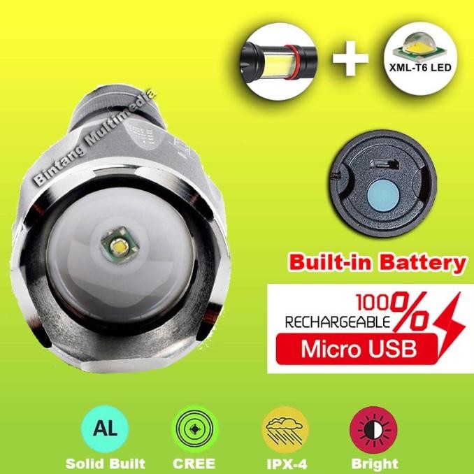 Senter SWAT 3 LED Cas USB Cree T6 COB E17 Police Lentera Lampu Camping