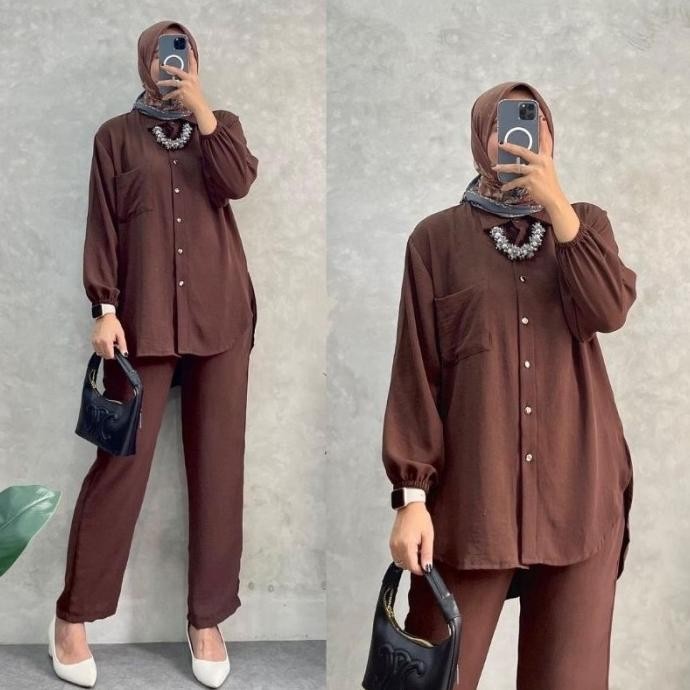 AMANDA ONE SET WANITA BAJU SETELAN CRINKLE AIRFLOW PREMIUM POLOS