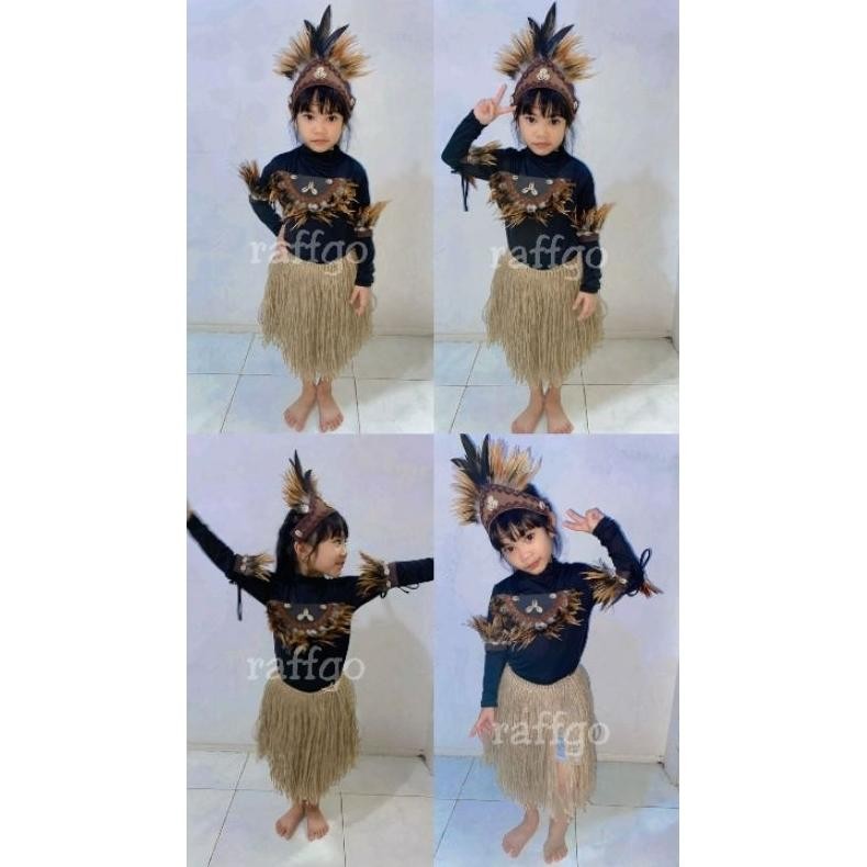 murah baju adat papua set topi kuwuk anak / baju adat papua anak modern /  baju adat papua TERLARIS