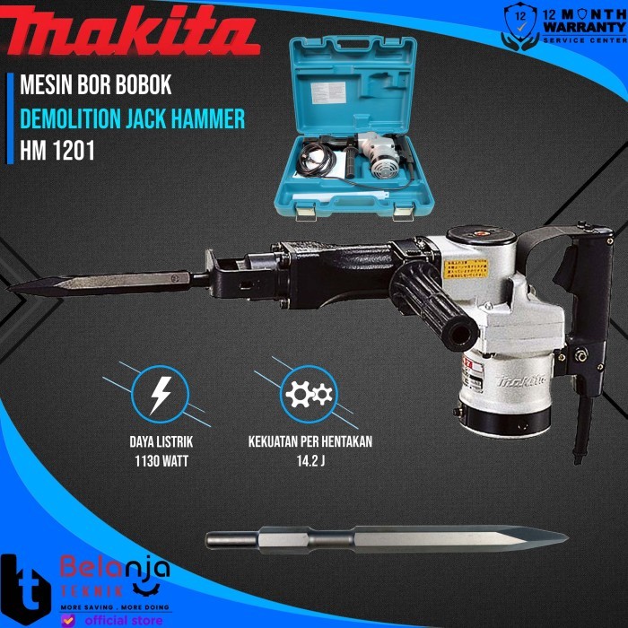 Barang Ready Makita Mesin Bor Bobok HM 1201 Demolition JACK Hammer HM1201 1130WATT