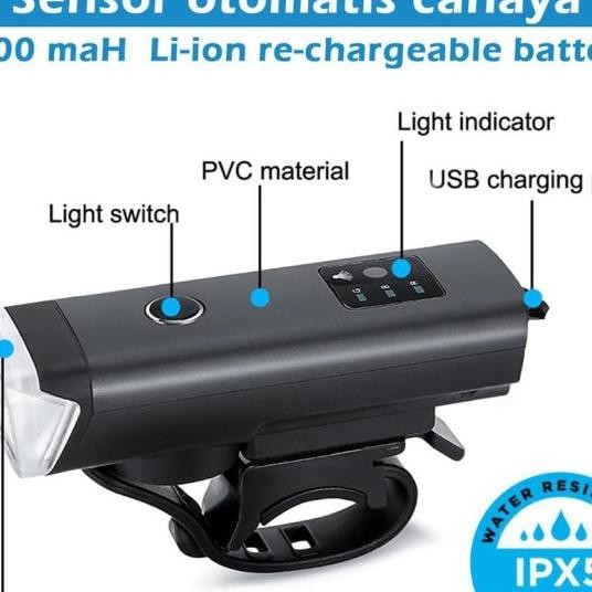 Lampu Sepeda Motor Auto Light Sensor Led Usb Rechargeable Senter Xpg