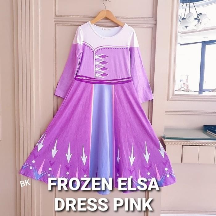 Frozen Elsa Pink Dress Anak Perempuan Gamis Lebaran Anna Kostum Putri