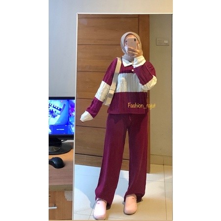 Stelan Bju Atasan Dan Bawahan Outfit Kece Setelan Wanita Pakean Korea One Set Baju Setelan Wnita 1 S