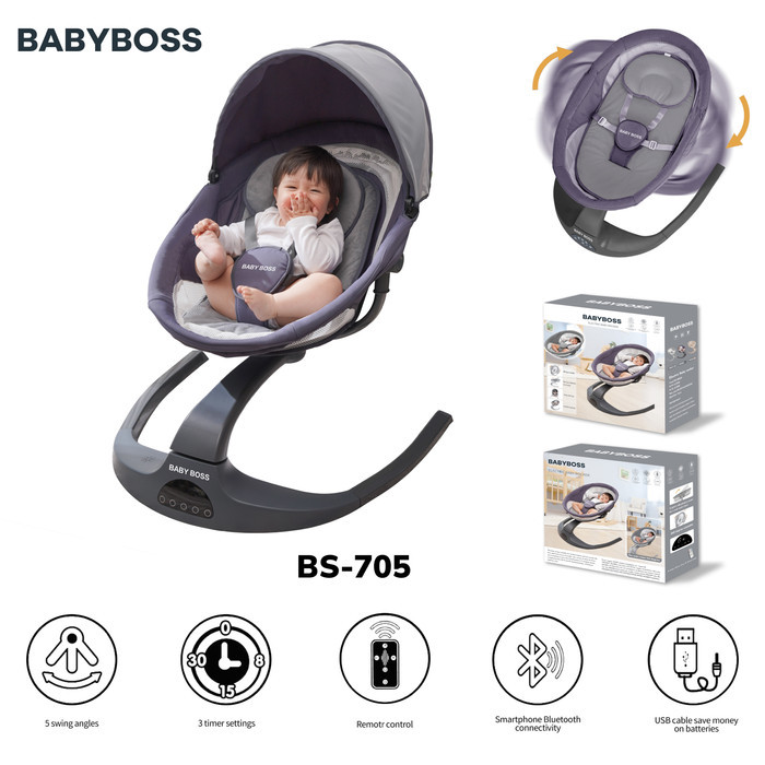 Babyboss Bs-705 Ayunan Bayi Keliling 360 Derajat Automatic Baby Swinger Chair / Swing Bed / Bouncer